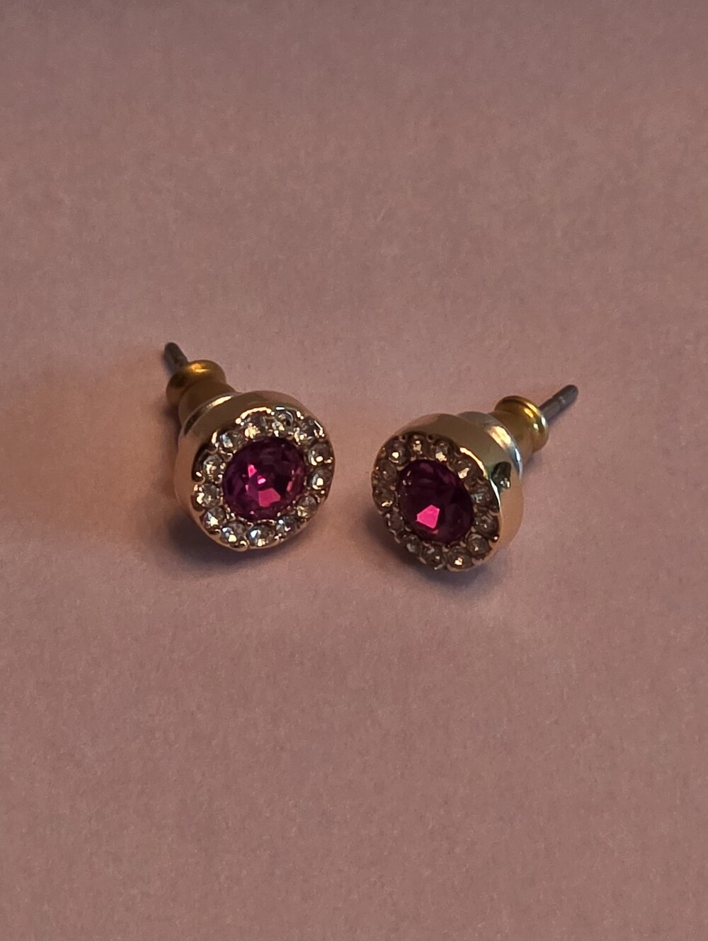 Gold-Tone Pink Crystal Halo Stud Earrings